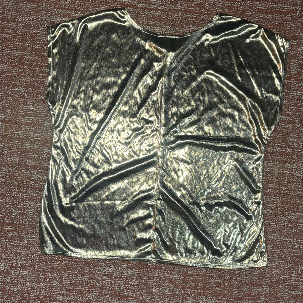 Vintage Liquid Metal Gold Metallic Top shirt sleeve loose fit shirt flowy large - Picture 5 of 11